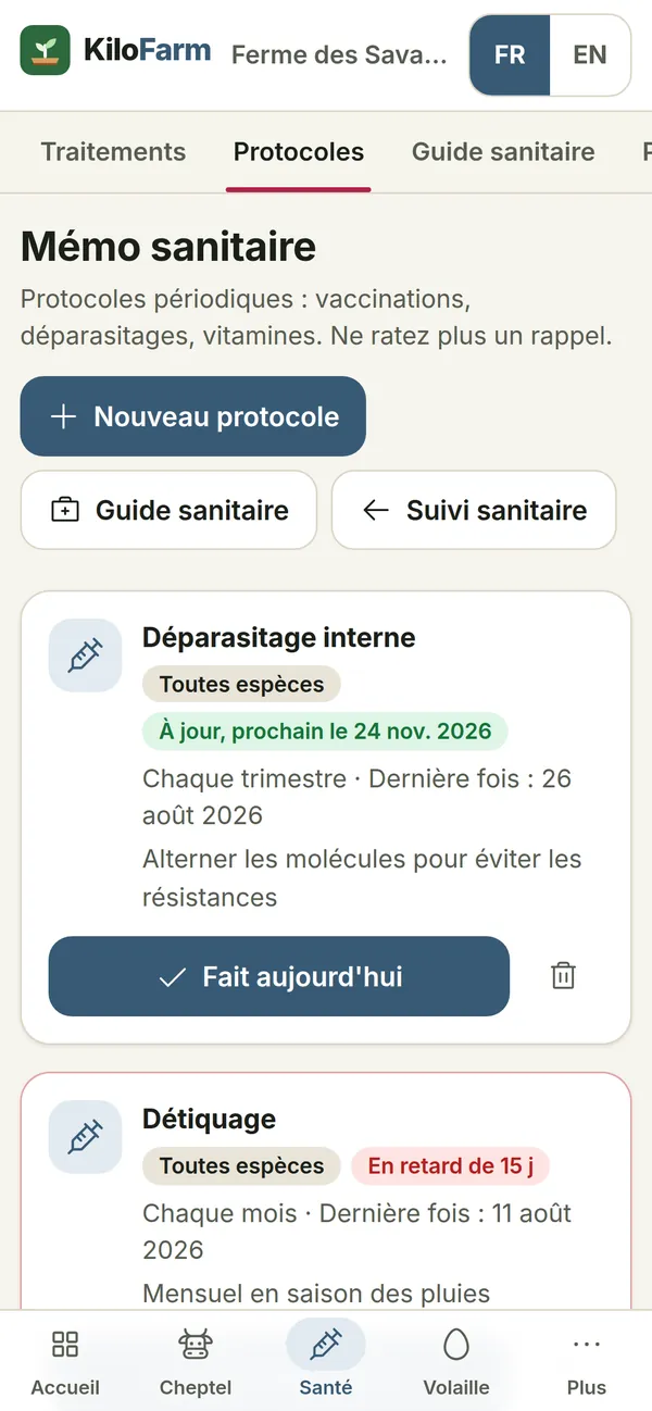 Capture de KiloFarm sur téléphone : Santé
