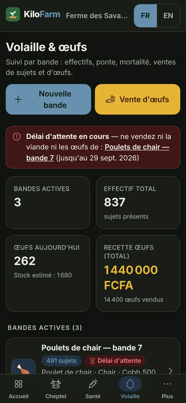 Capture de KiloFarm sur téléphone : Volaille